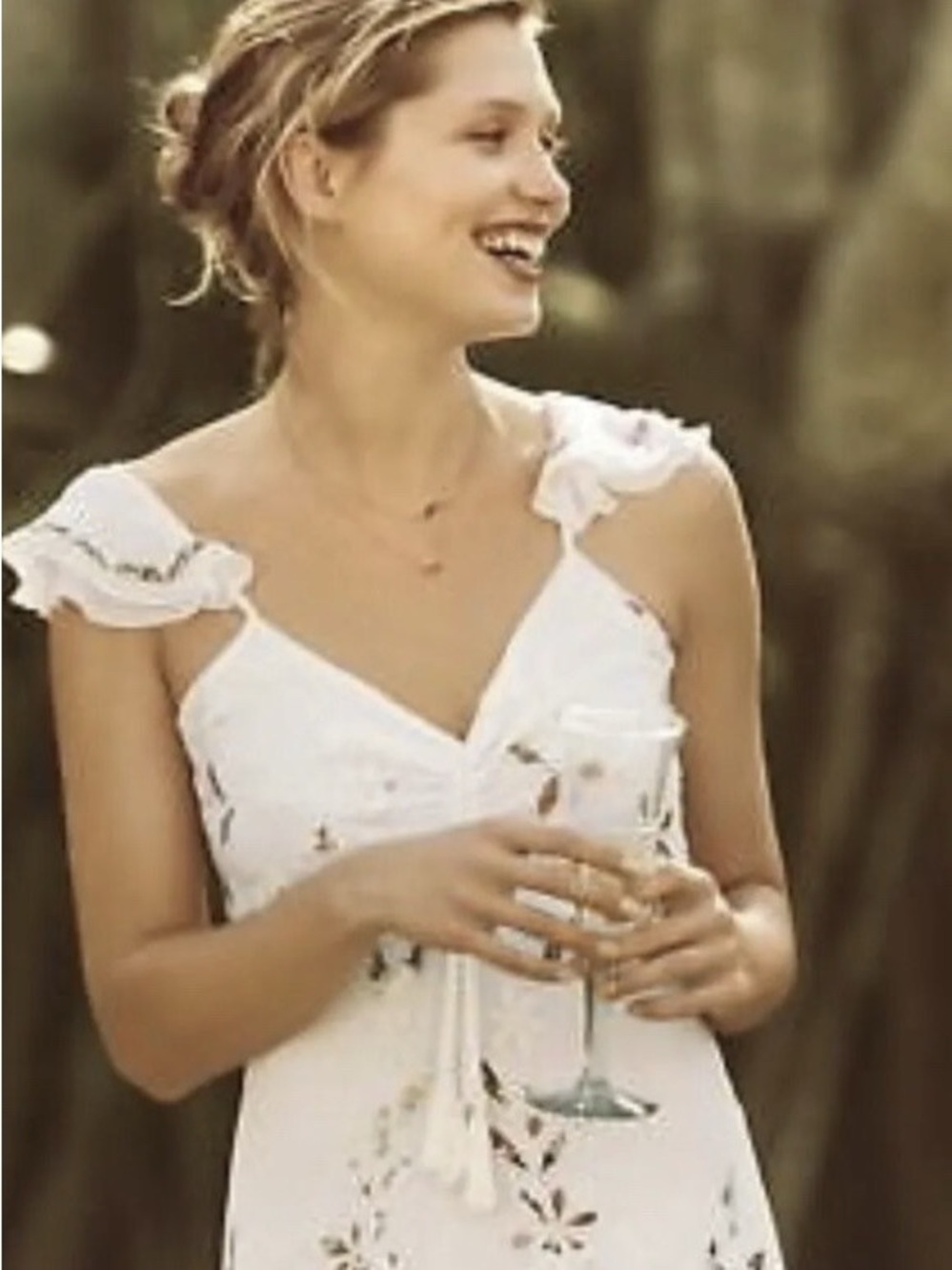 Anthropologie Farm Rio Quintana White Embroidered Floral maxi dress Sz 0 - Picture 4 of 11